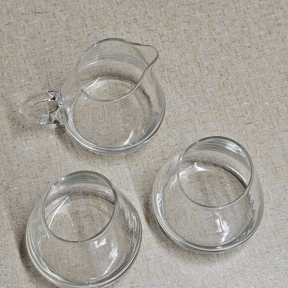 Slant Angled Rim Clear Glass Stemless Wine Glass W/ Pitcher Set of 3 Barware - Picture 3 of 9